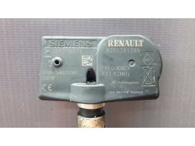 Б/у датчик давления воздуха в шинах 407005578R, 8200281399 для Renault Б/у датчик давления воздуха в шинах 407005578R, 8200281399 для Renault